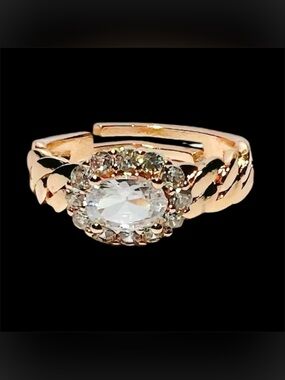 Gold Plated Minimalist Oval Gold-Tone Ring, Sparkly Cubic Zirconia Ring